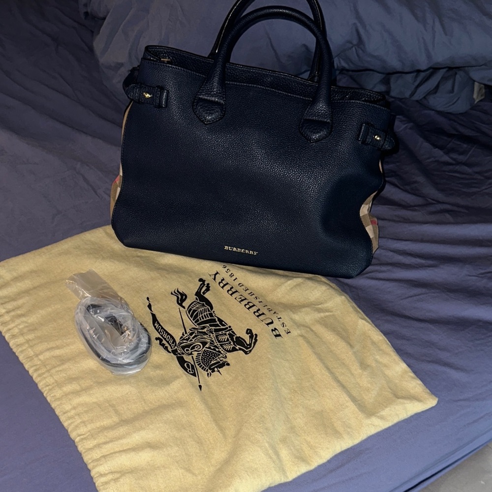 Burberry Navy Blue Leather Tote